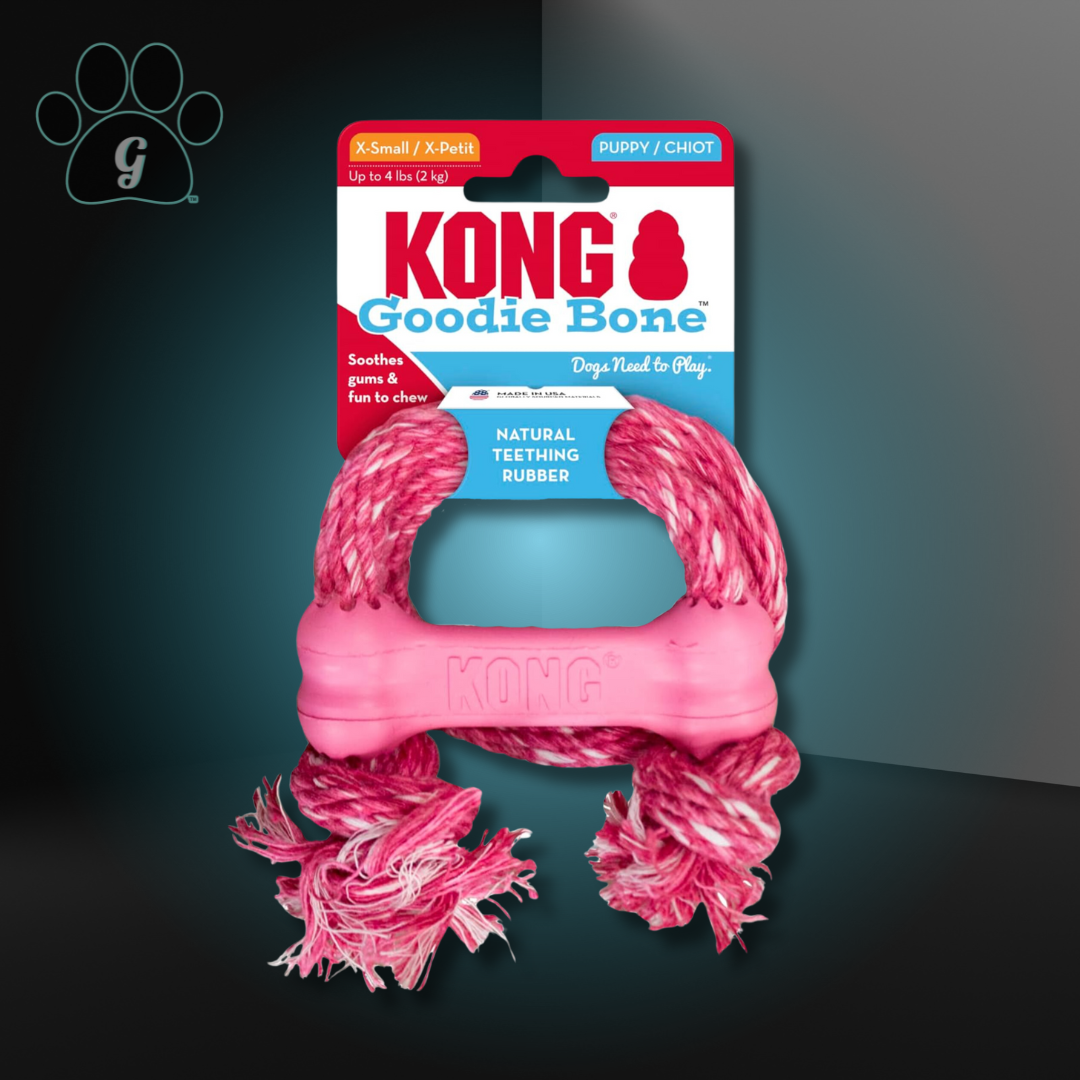 extra small pink Kong Goodie Bone with rope puppy chew toy