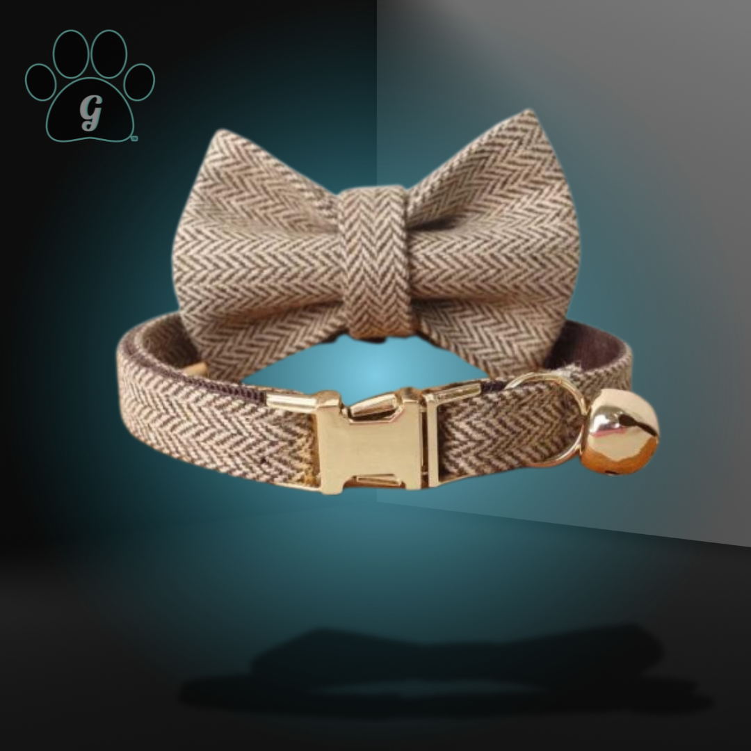 cat bowtie collar in chevron print with metal buckle and bell