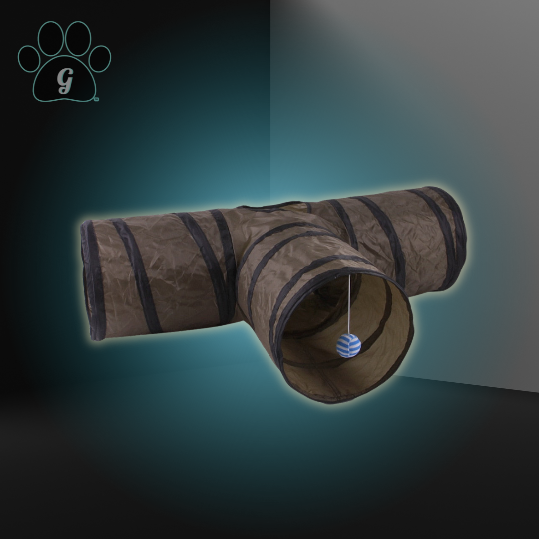 brown and black 3 way cat tunnel toy