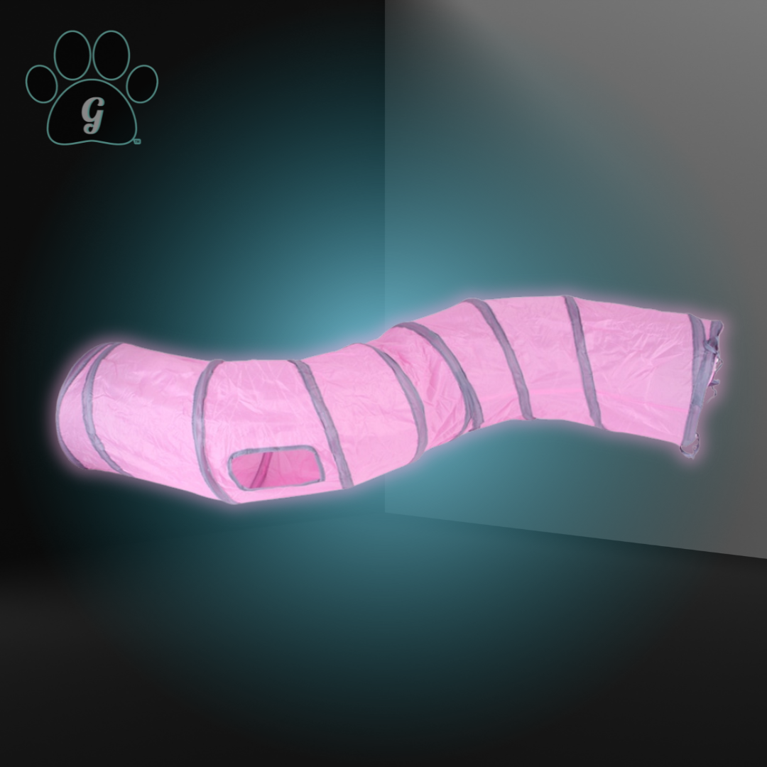 pink and gray cat tunnel toy