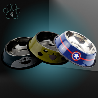 JIREN Cartoon Print Stainless Steel Pet Food Bowl