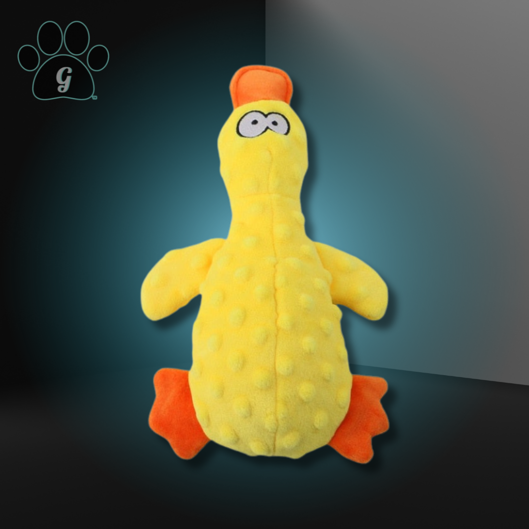 yellow plush platypus dog toy