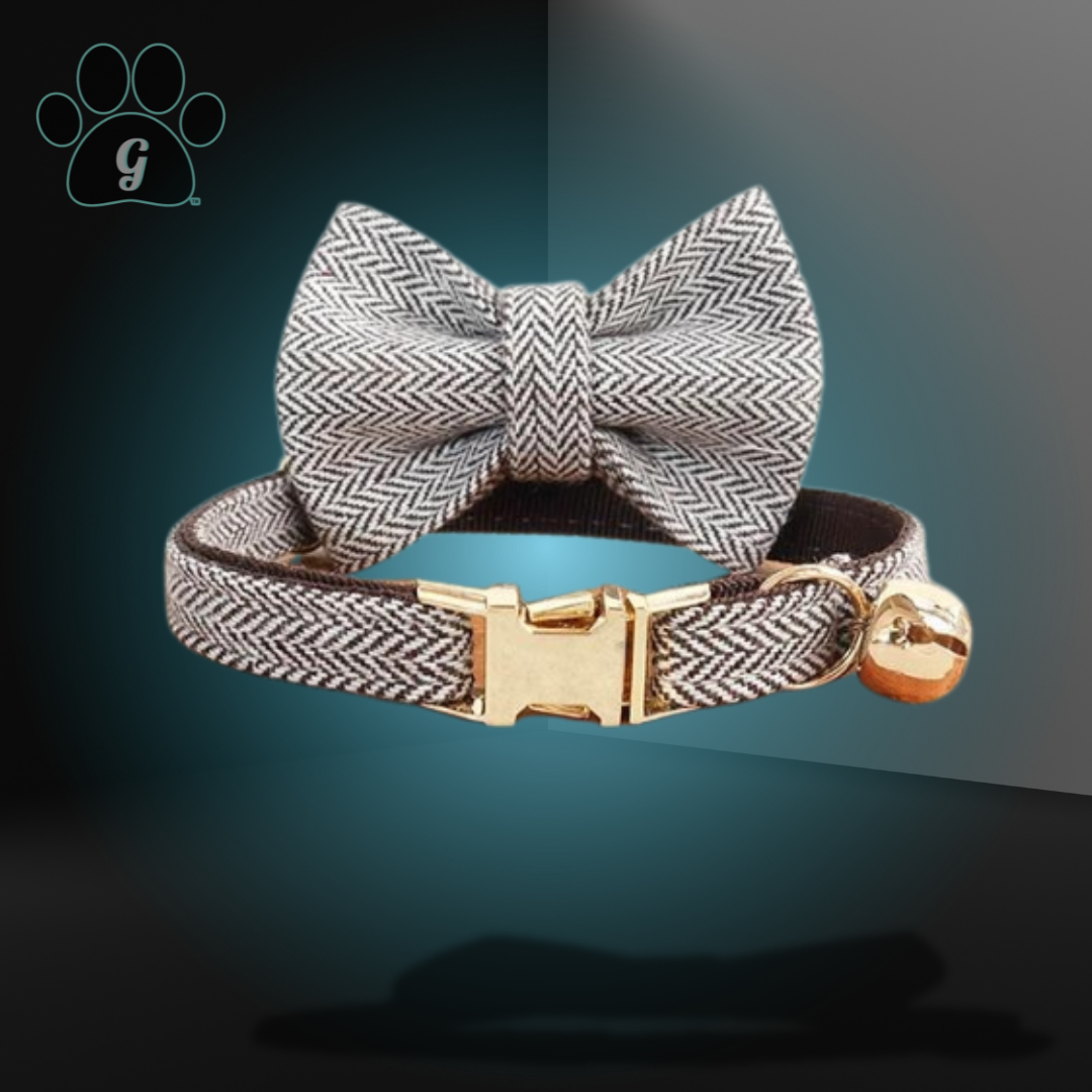 cat bowtie collar in chevron print with metal buckle and bell