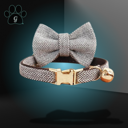 cat bowtie collar in chevron print with metal buckle and bell