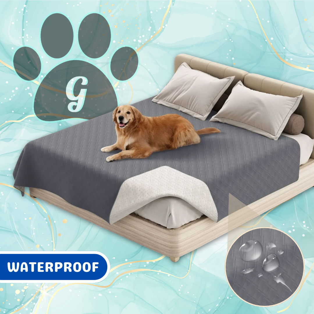 gray quilted waterproof bed pet cover