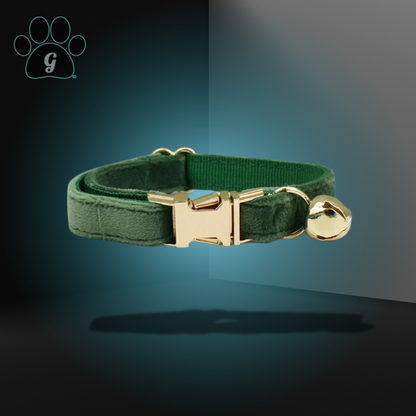 green cat collar with metal buckle and bell