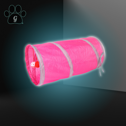 pink cat tunnel toy with hanging balls