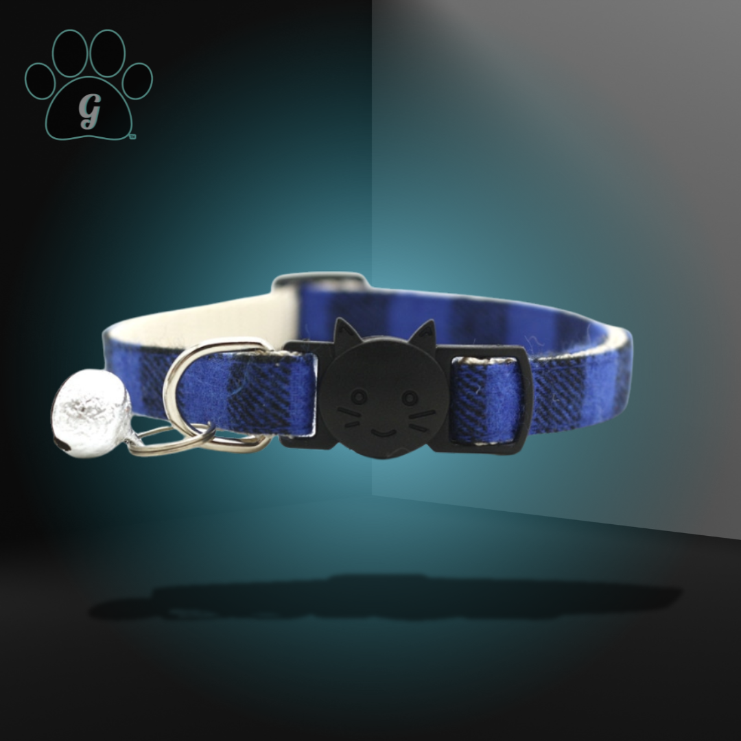 blue flannel cat collar with bell