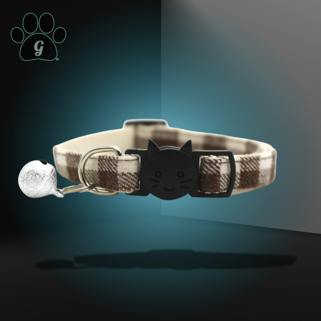 brown flannel cat collar with bell