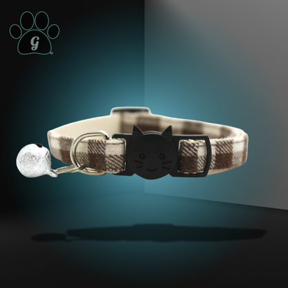 brown flannel cat collar with bell