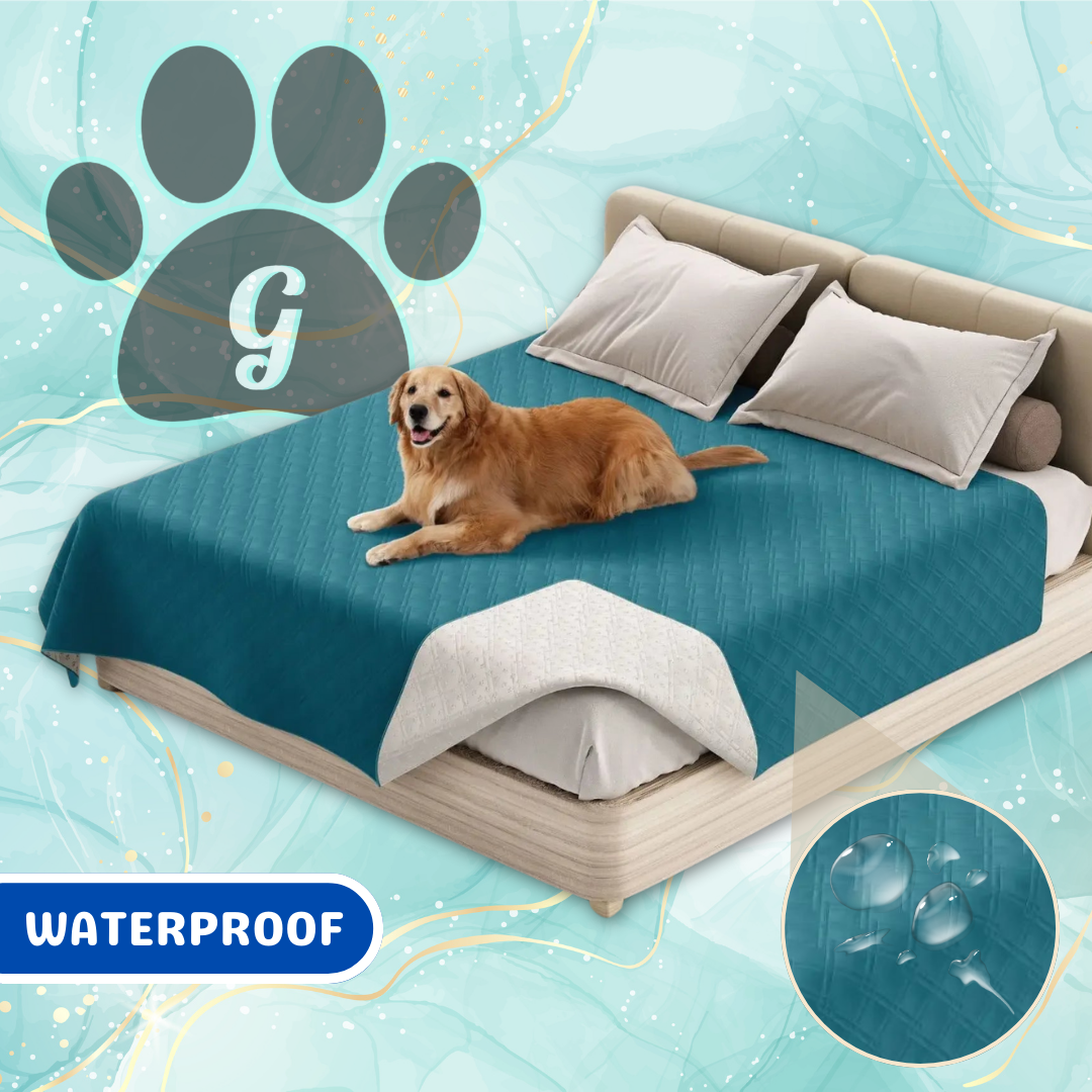 blue quilted waterproof bed pet cover