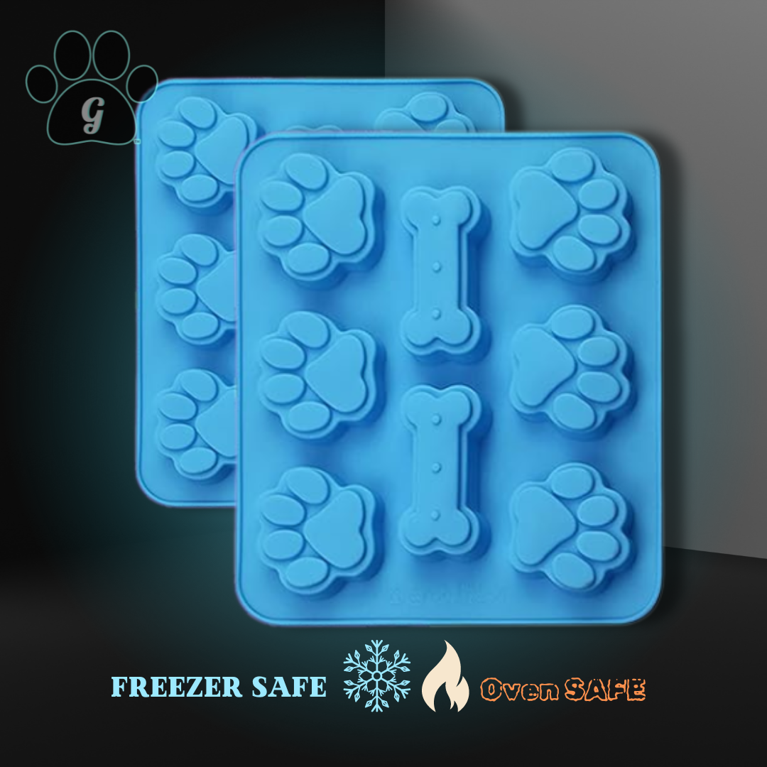 2 blue silicone dog treat molds