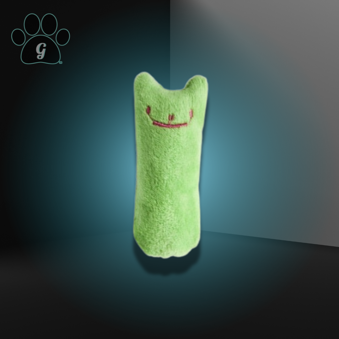 green plush cat toy