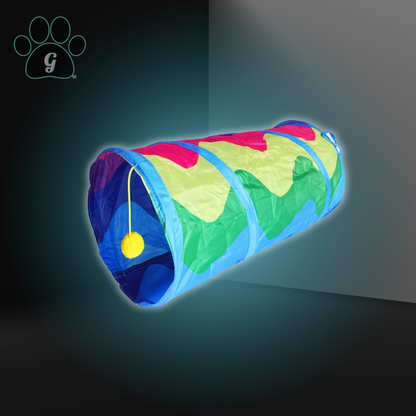 multicolor cat tunnel toy with hanging balls