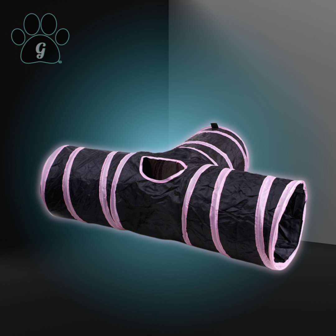 black and pink 3 way cat tunnel toy