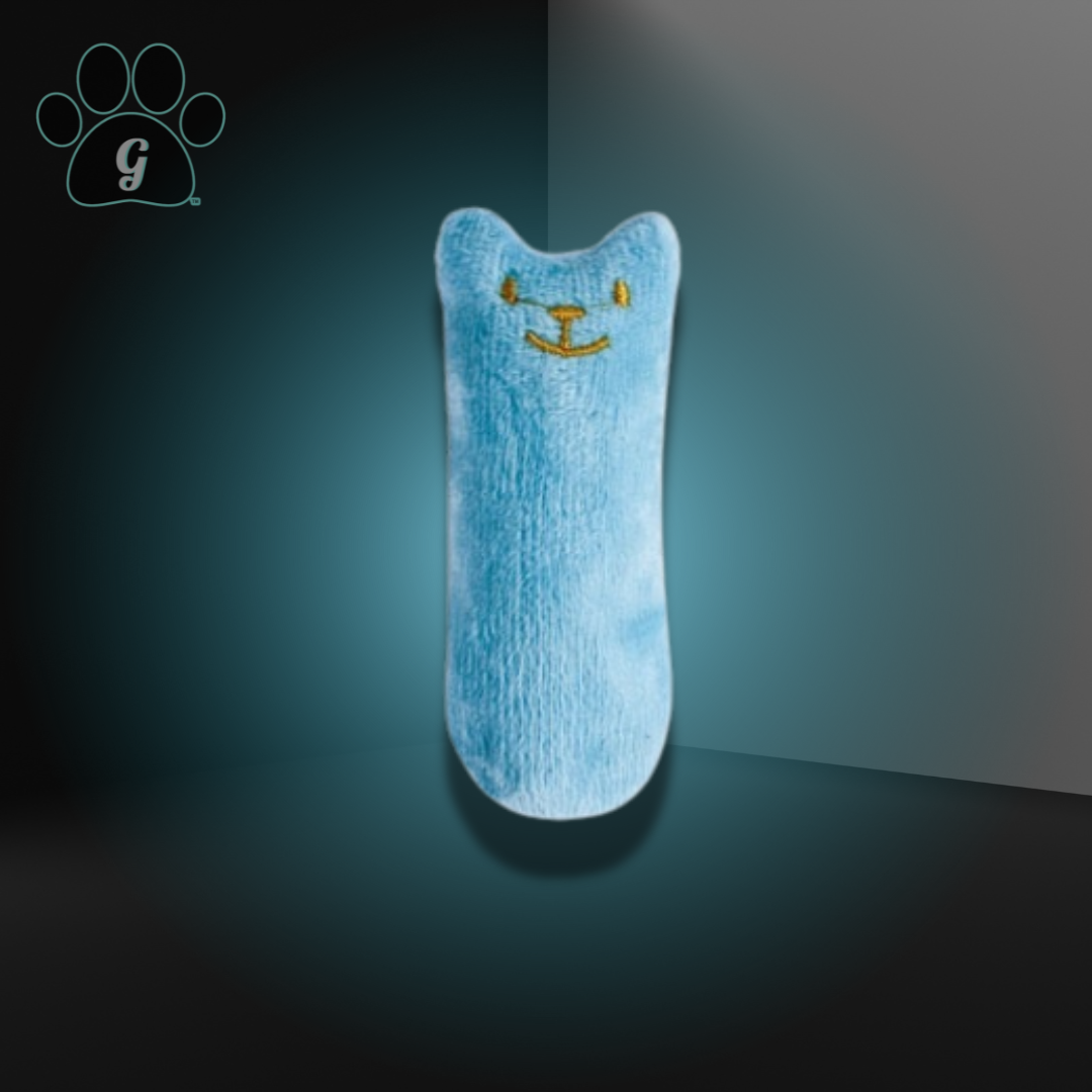 blue plush cat toy