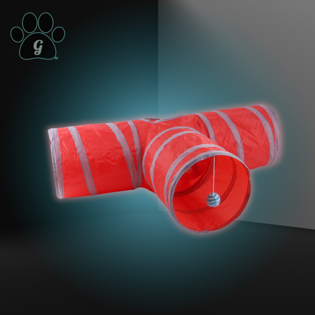 red and gray 3 way cat tunnel toy