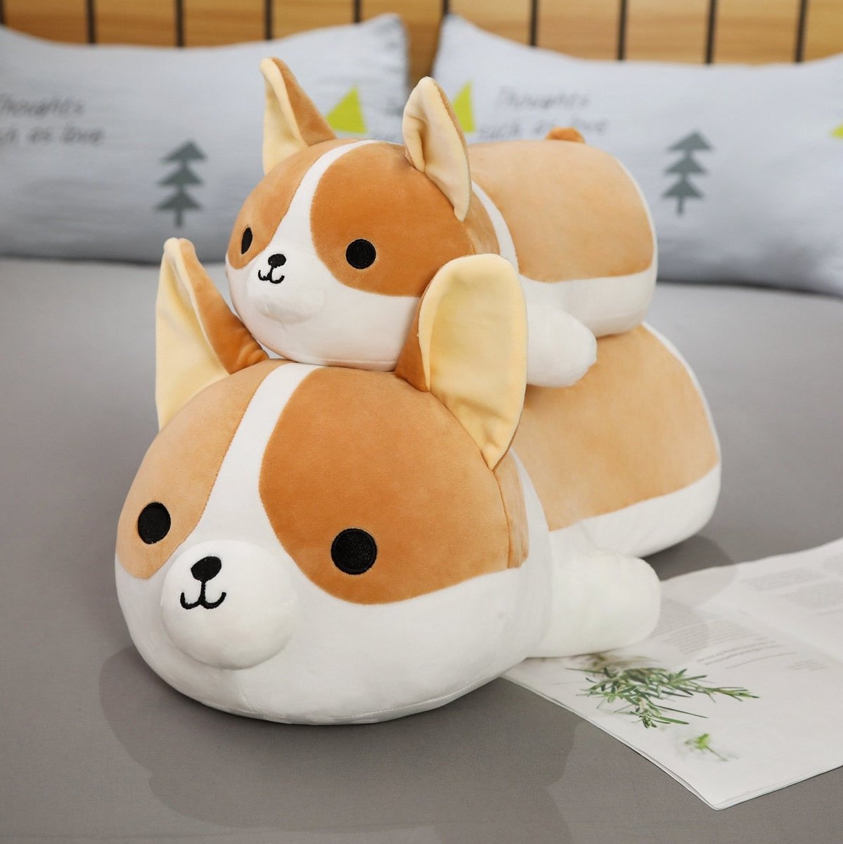 plush corgi stuffed animal toy shown in 2 sizes