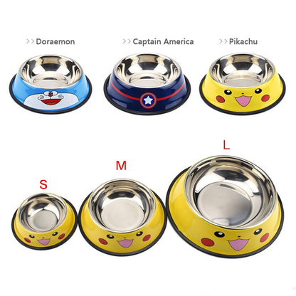 JIREN Cartoon Print Stainless Steel Pet Food Bowl