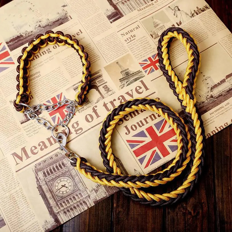 rope collar and leash set in yellow and brown