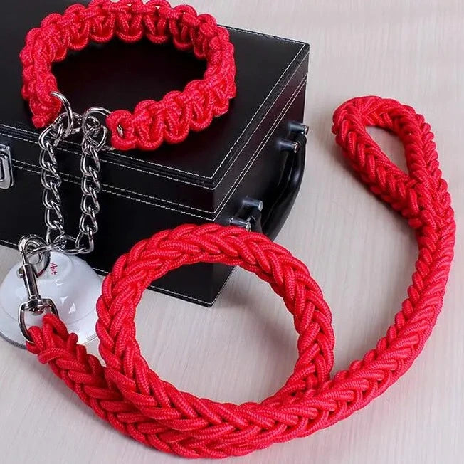 red rope collar and leash set