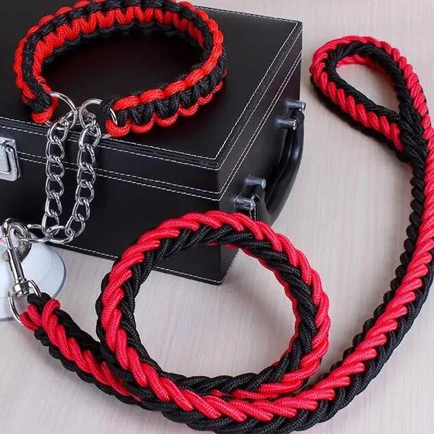 rope collar and leash set in black and red