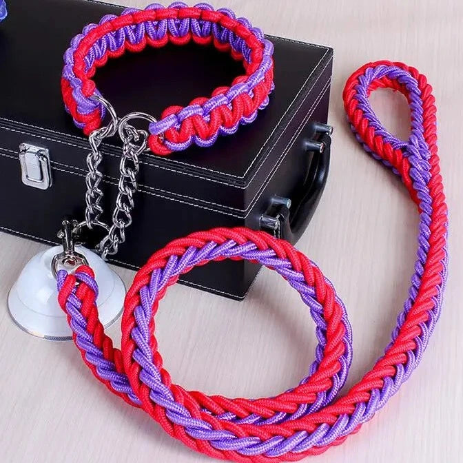 rope collar and leash set in red and purple