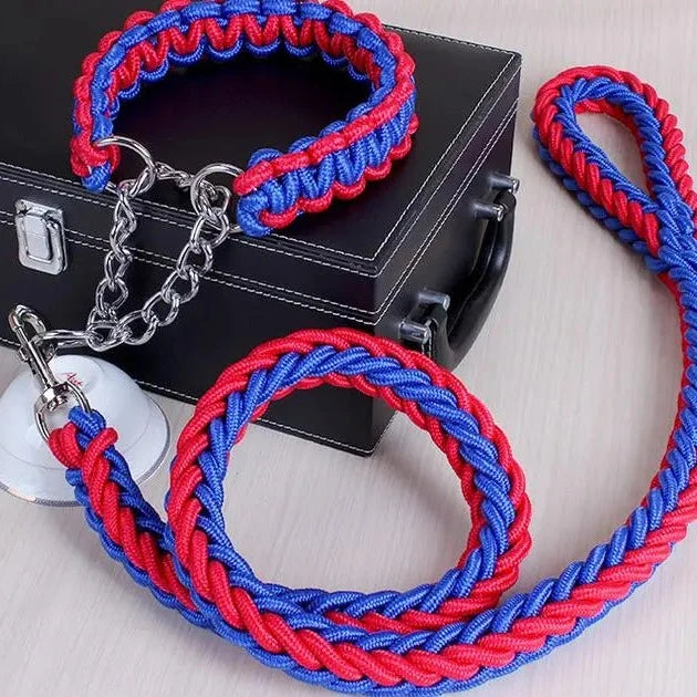 rope collar and leash set in red and blue