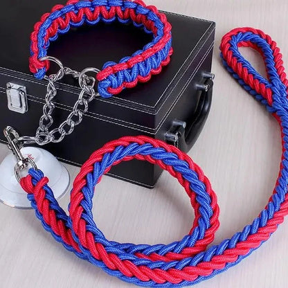 rope collar and leash set in red and blue