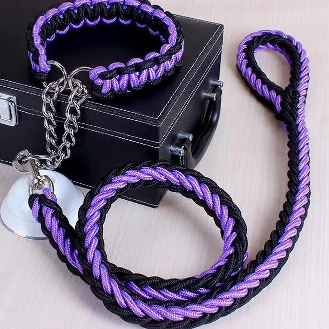 rope collar and leash set in purple and black