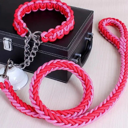 rope collar and leash set in pink and red