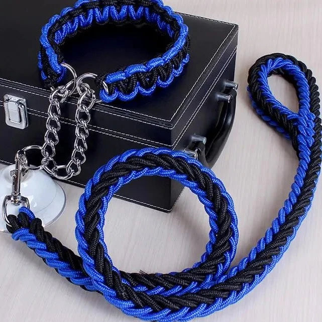 rope collar and leash set in black and blue