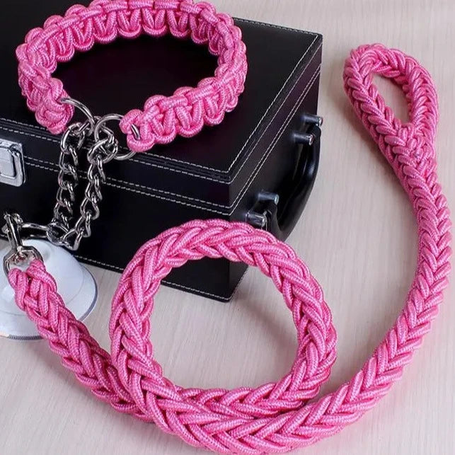 pink rope collar and leash set