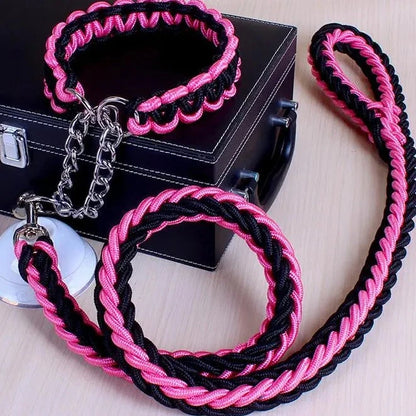 rope collar and leash set in pink and black