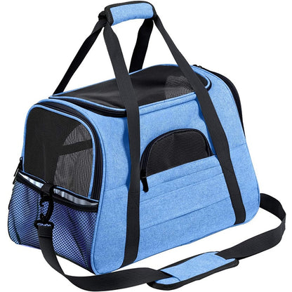 Blue pet carry bag.