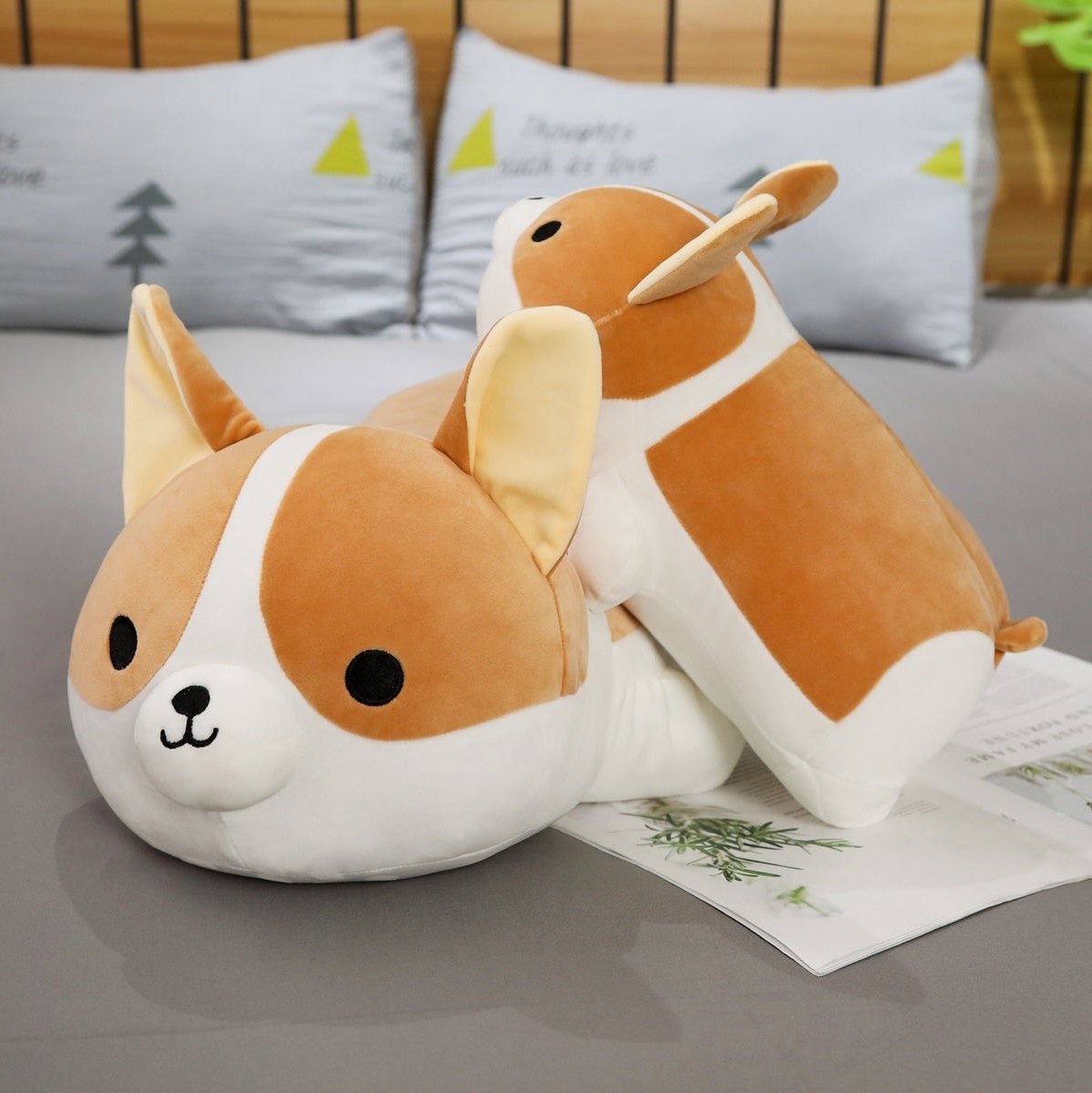 plush corgi stuffed animal toy shown in 2 sizes and angles