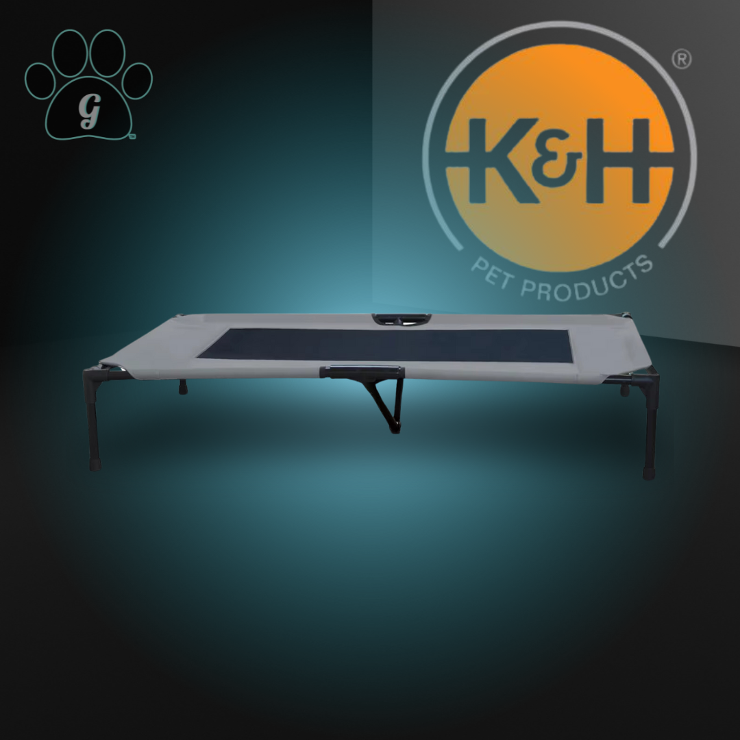 gray elevated cooling cot for large pets
