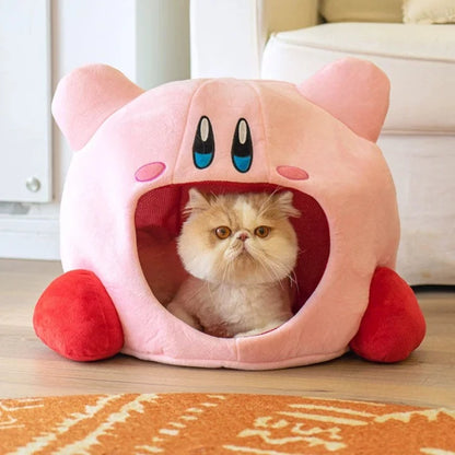 semi enclosed Kirby cat bed with cat inside