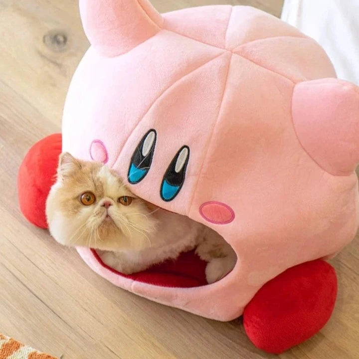 semi enclosed Kirby cat bed with cat inside