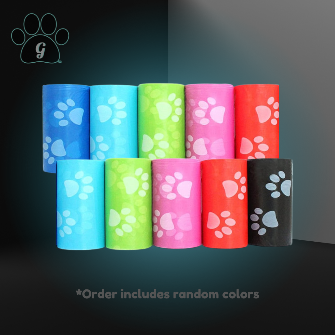 10 pack of pet waste bags in assorted colors