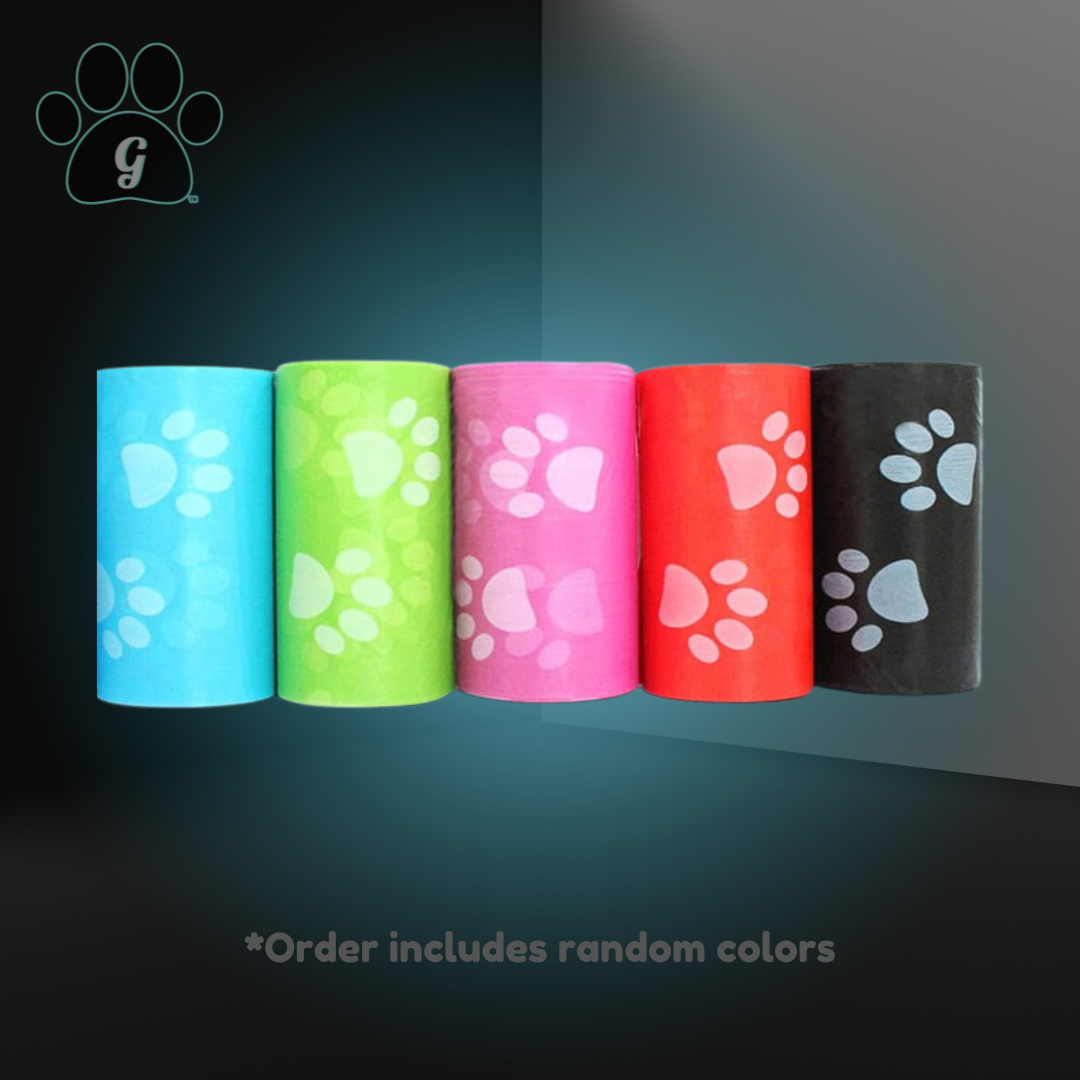 5 pack of pet waste bags in assorted colors