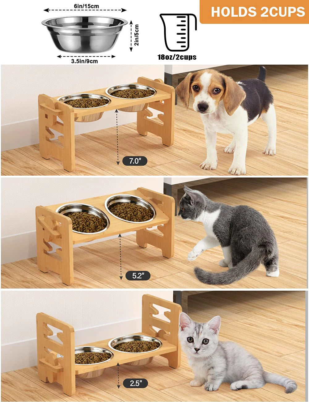 SZKOSTON Adjustable Ergonomic Dog Bowl Bamboo Set