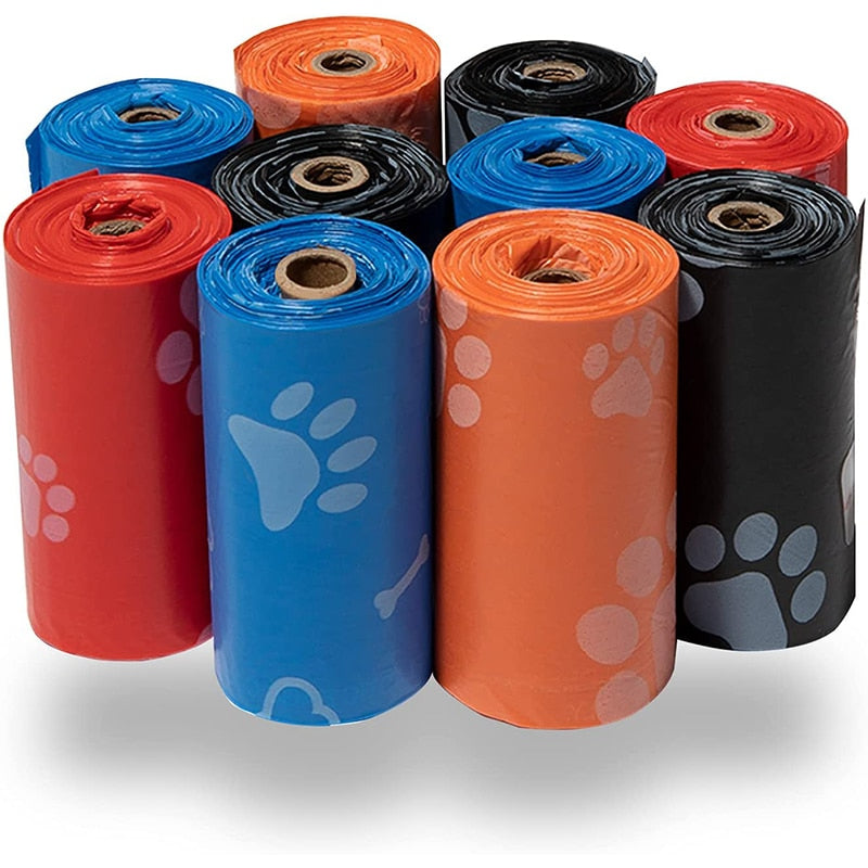 10 pack of pet waste bags in assorted colors