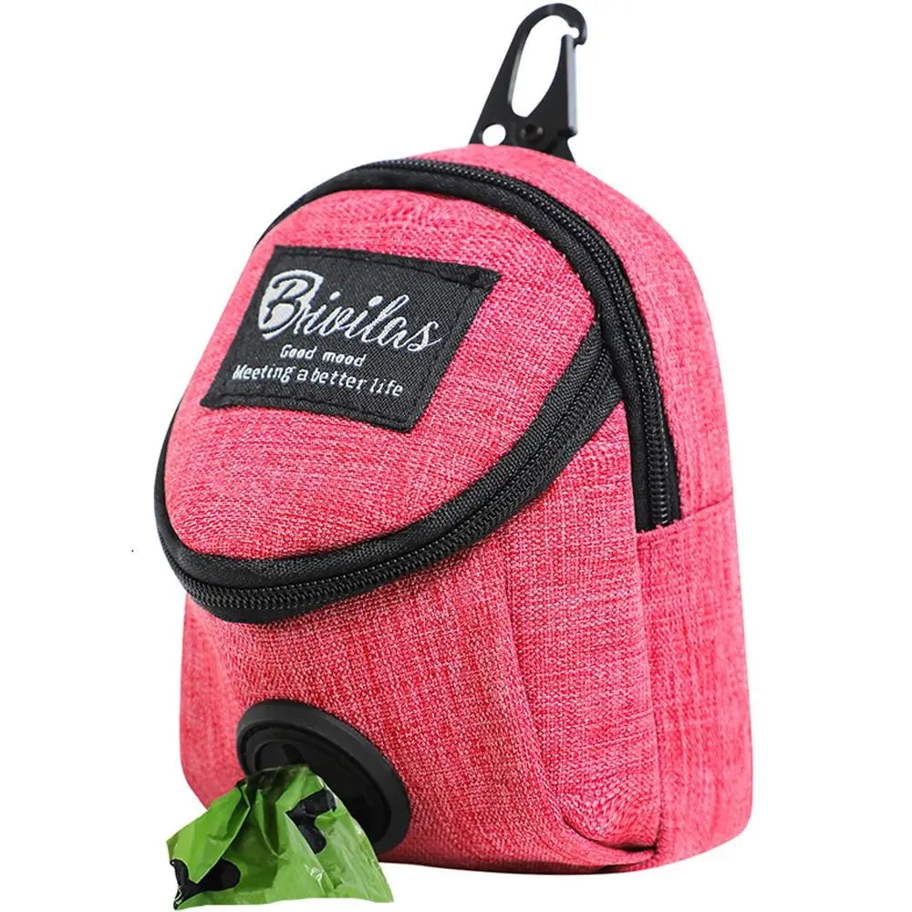 Pink dog training pouch with waste bag.