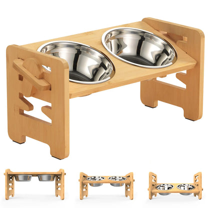 SZKOSTON Adjustable Ergonomic Dog Bowl Bamboo Set