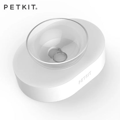 clear pet bowl with white base