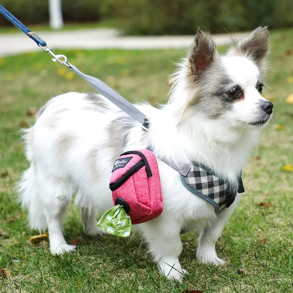 Product shown in pink attached to dog (harness).