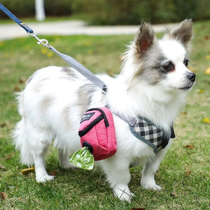 Product shown in pink attached to dog (harness).