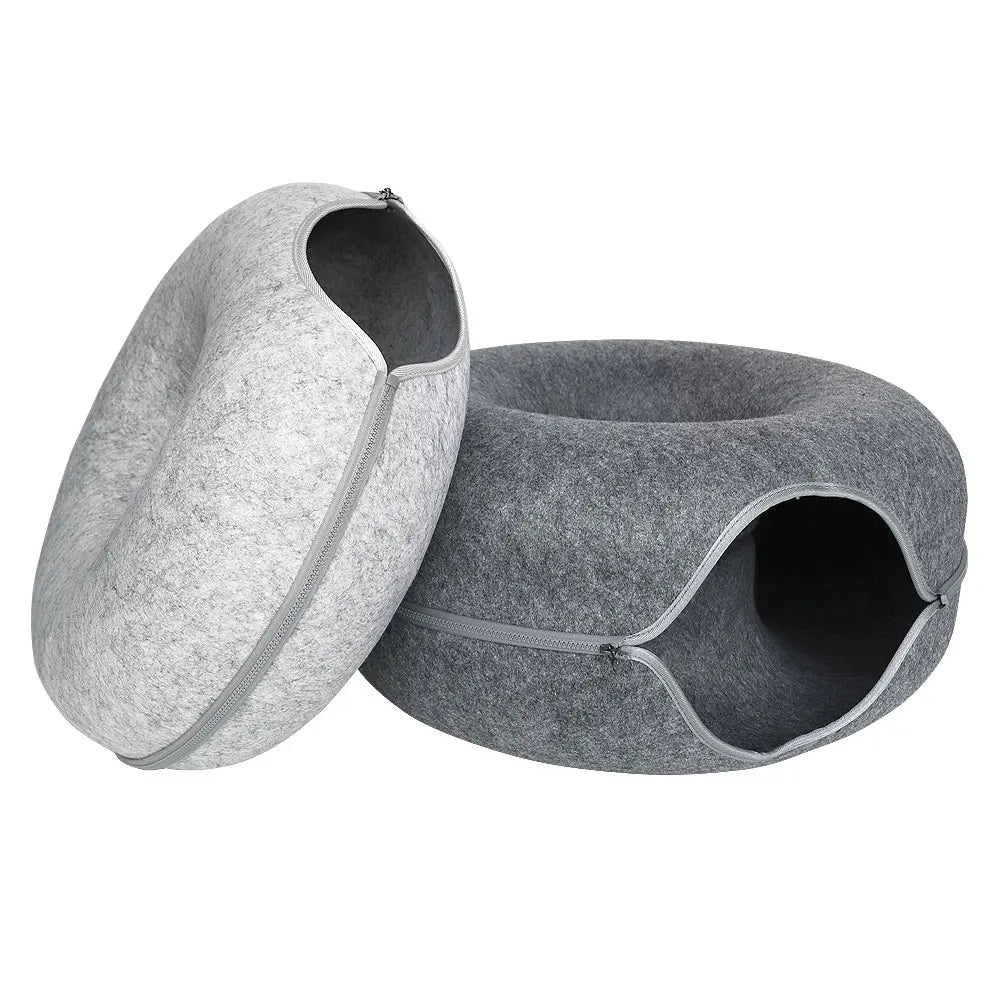 light and dark gray cat donut beds