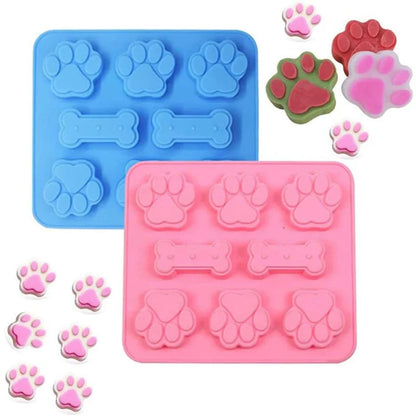 bottom view of blue and pink trays with treat examples